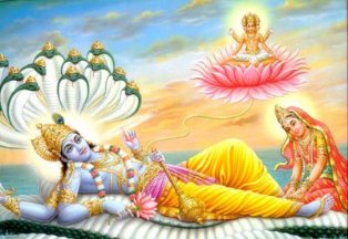Lord Vishnu in control of multi headed cobra mind passions